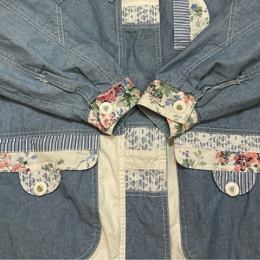 VTG Pao Originals Floral Chambray Patchwork Zip Jacket Size M Cottagecore - Picture 7 of 11